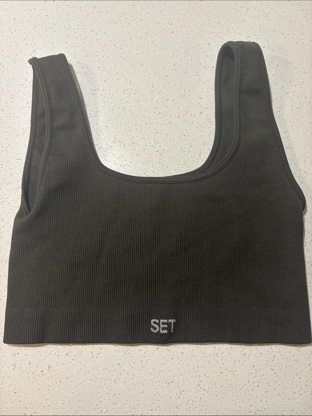Set Ribbed Scoop Neck Crop Tank Top in Dark Brown